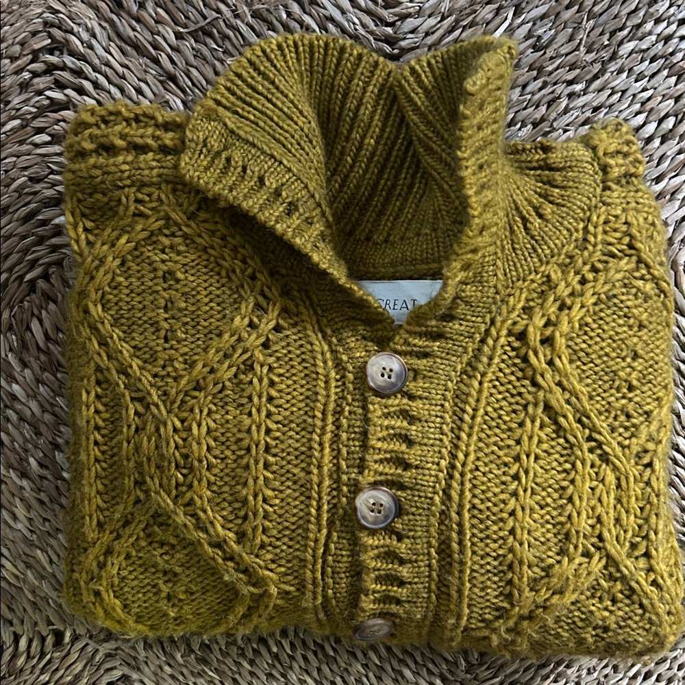 THE GREAT. Mustard Cowl Neck Sweater